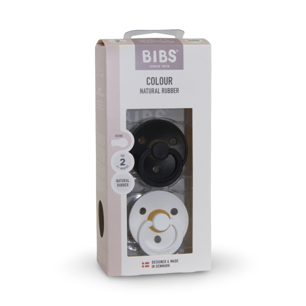 BIBS Pacifier Colour 2 Pack Latex Size 2 Black/White - Baby Essentials