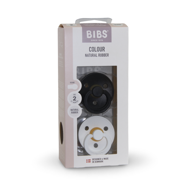 BIBS Pacifier Colour 2 Pack Latex Size 2 Black/White - Baby Essentials