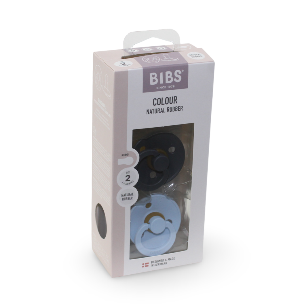 BIBS Pacifier Colour 2 Pack Latex Size 2 – Iron/Baby Blue - Baby Essentials