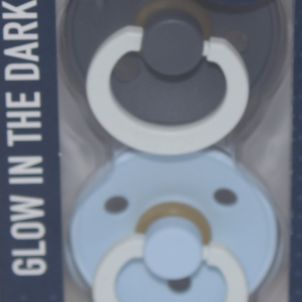 BIBS Colour Glow in the Dark Pacifier (Pack of 2) – Latex Size 1 Iron/Baby Blue 0m+