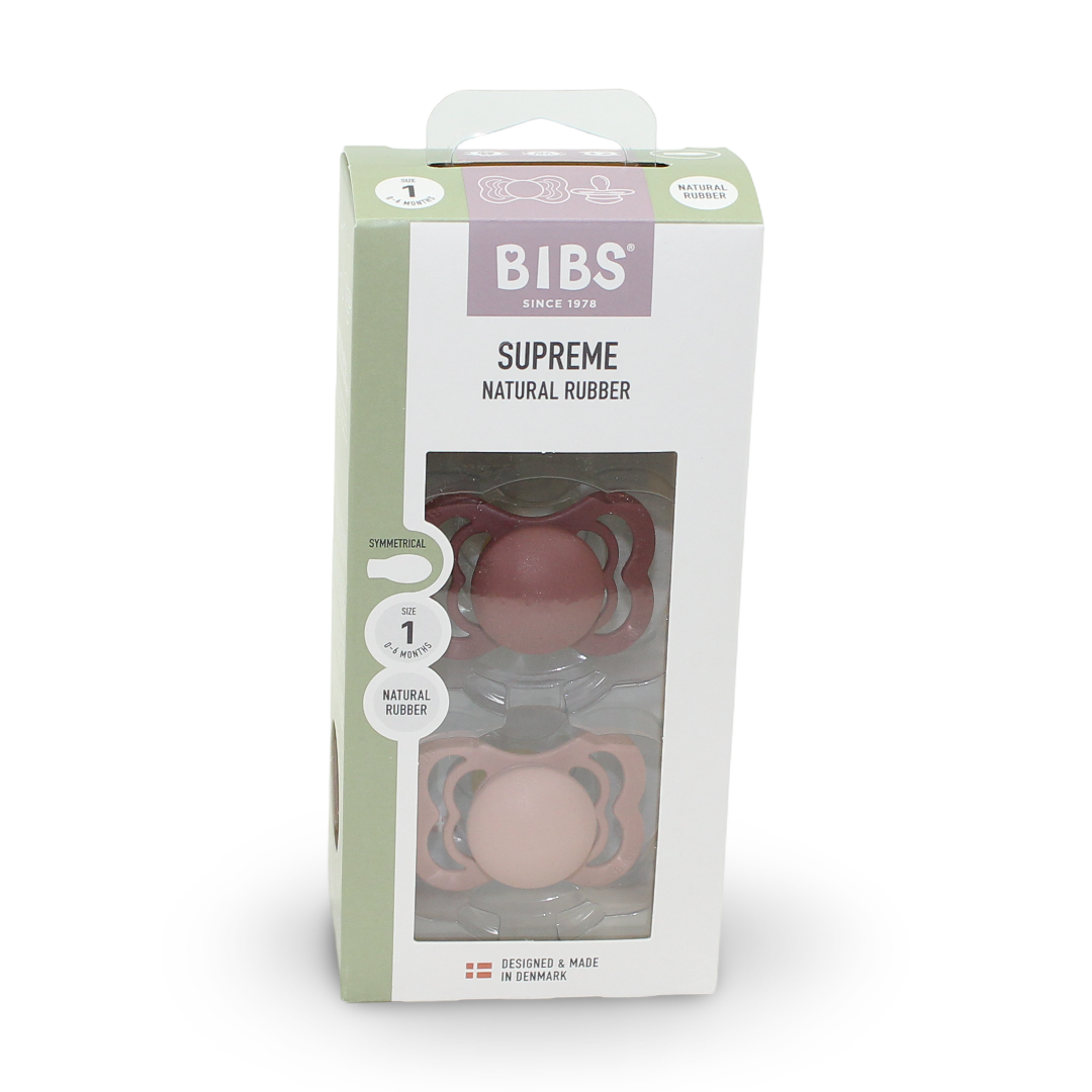 BIBS Pacifier Supreme 2 Pack – Latex Size 1 Woodchuck/Blush