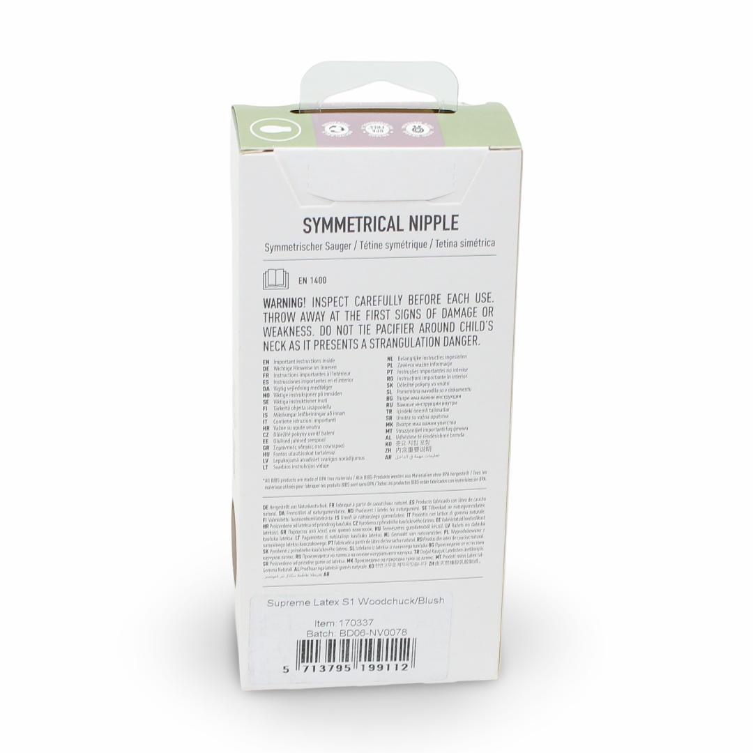 BIBS Pacifier Supreme 2 Pack – Latex Size 1 Woodchuck/Blush