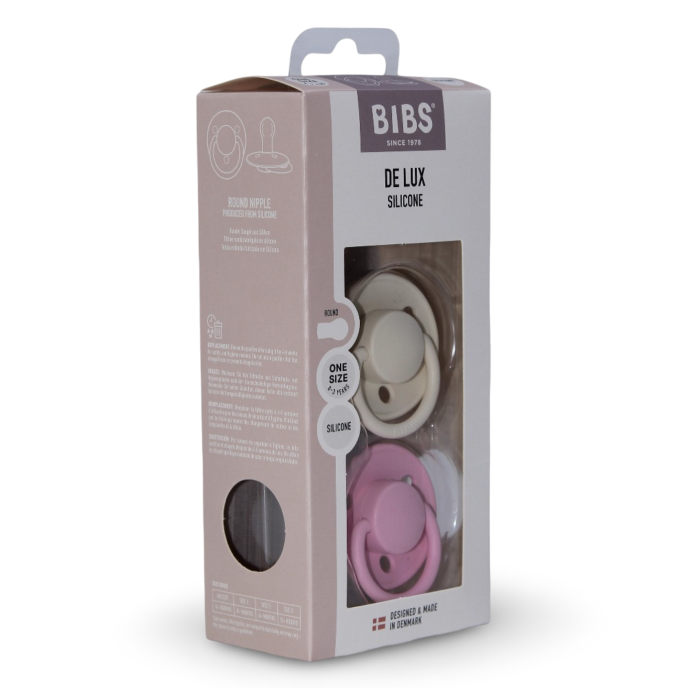 BIBS De Lux Cilicone Pacifier Pack of 2 – One Size Ivory/Baby Pink