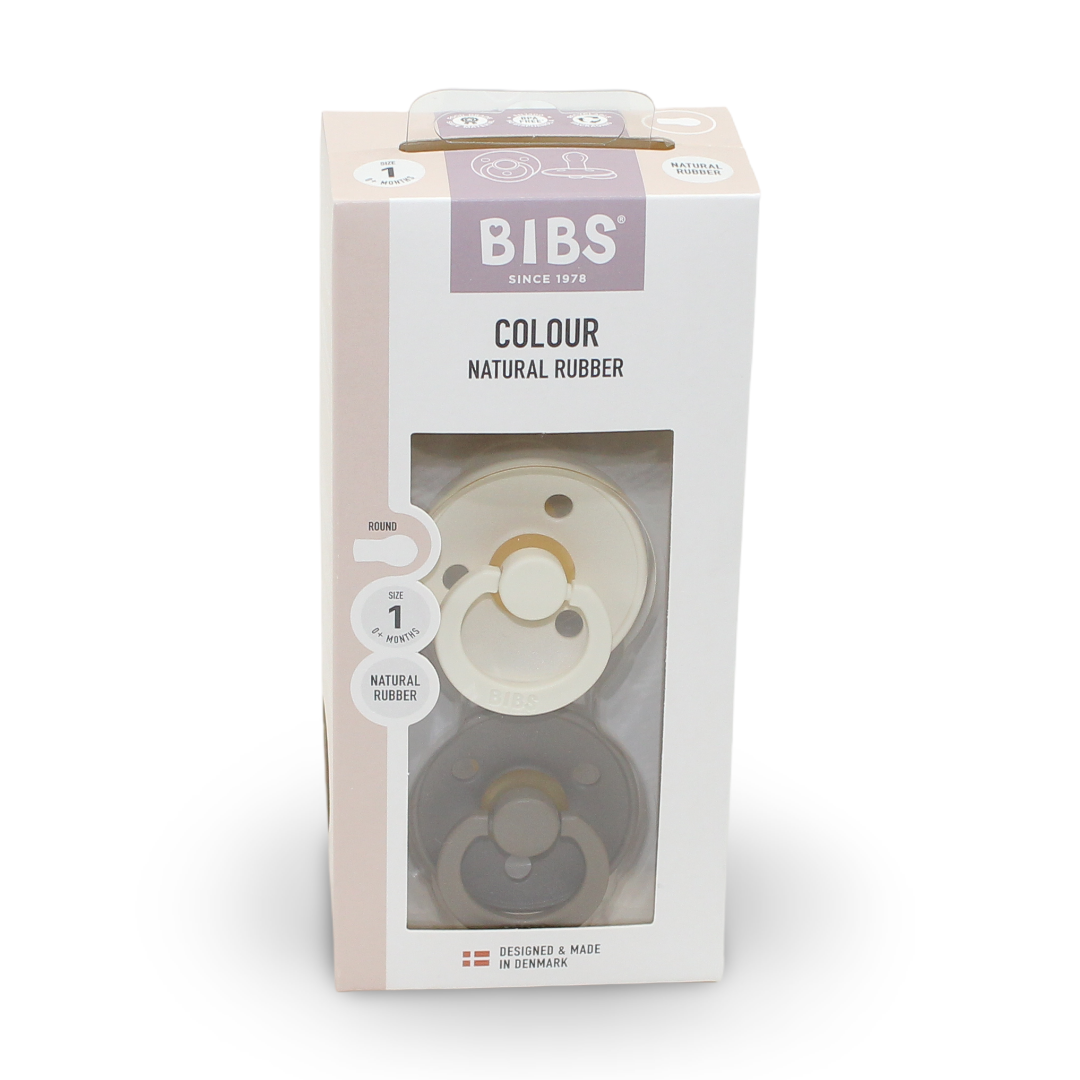 BIBS Pacifier Colour 2 Pack – Latex Size 1 Ivory/Dark Oak
