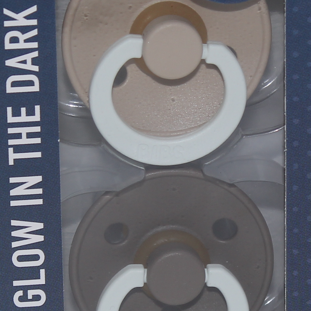 BIBS Colour Glow in the Dark Pacifier Pack of 2 – Latex Size 1 Vanilla Glow/Dark Oak Glow