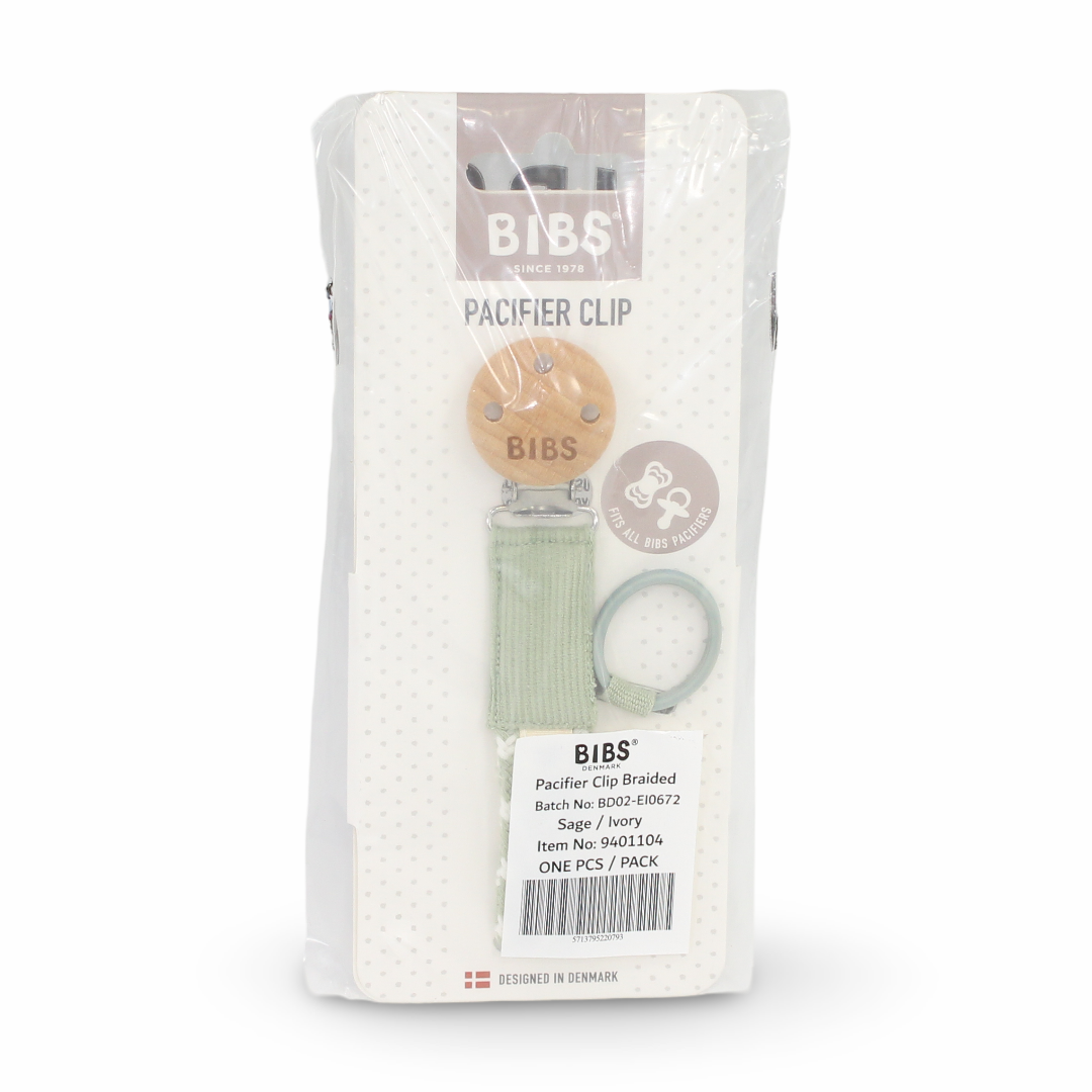 BIBS Pacifier Clip Braided Sage/Ivory