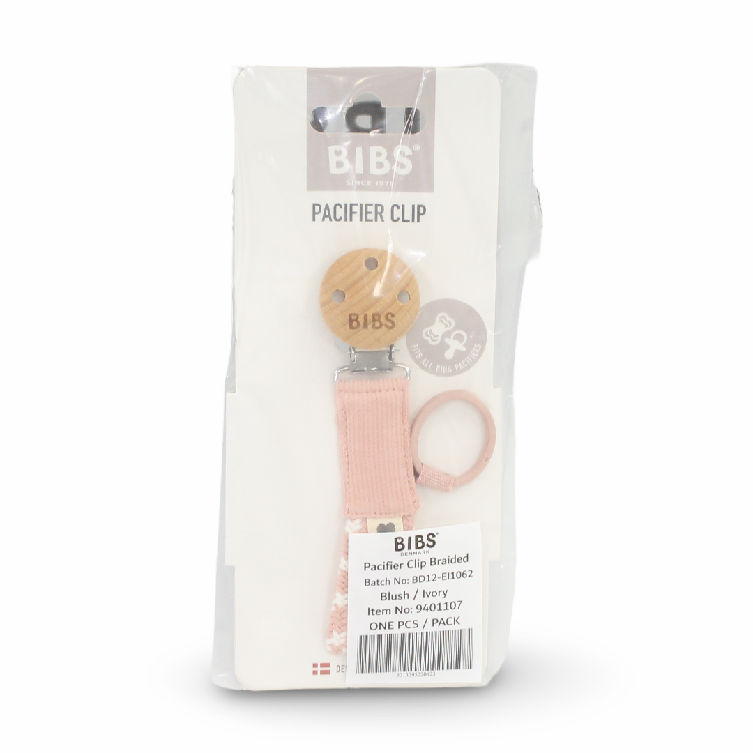 BIBS Pacifier Clip Braided – Blush/Ivory
