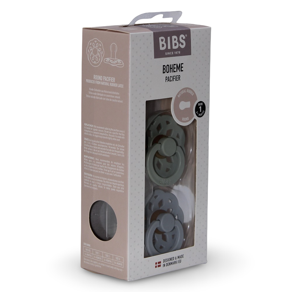 BIBS Boheme Pacifier Pack of 2 – Latex Size 1 Sage/Cloud
