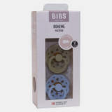 BIBS Boheme Baby Pacifier 2 PACK Latex Size 1 Khaki/Dusty Blue