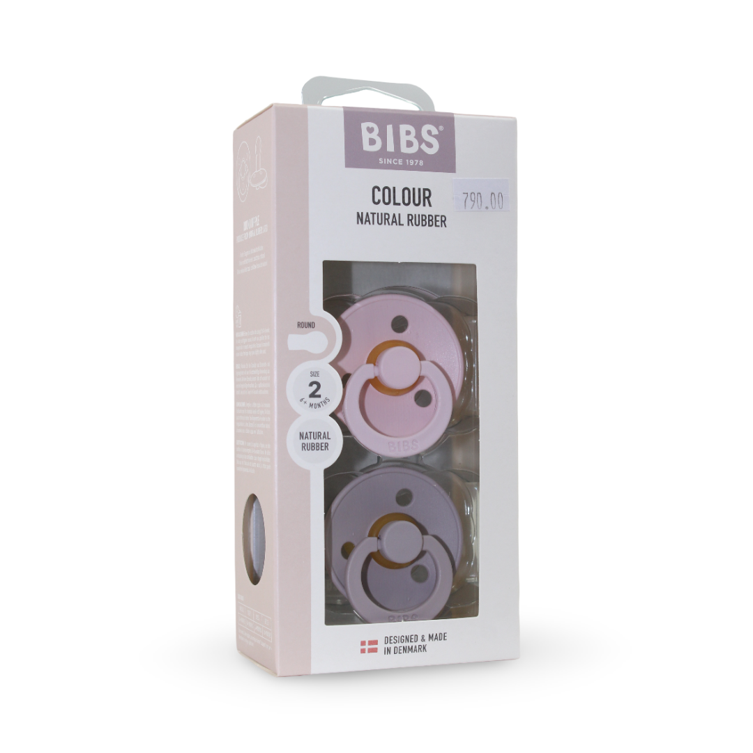 BIBS Colour Natural Rubber Pacifiers Size 2 – Blossom & Dusky Lilac (Pack of 2) - Baby Essentials