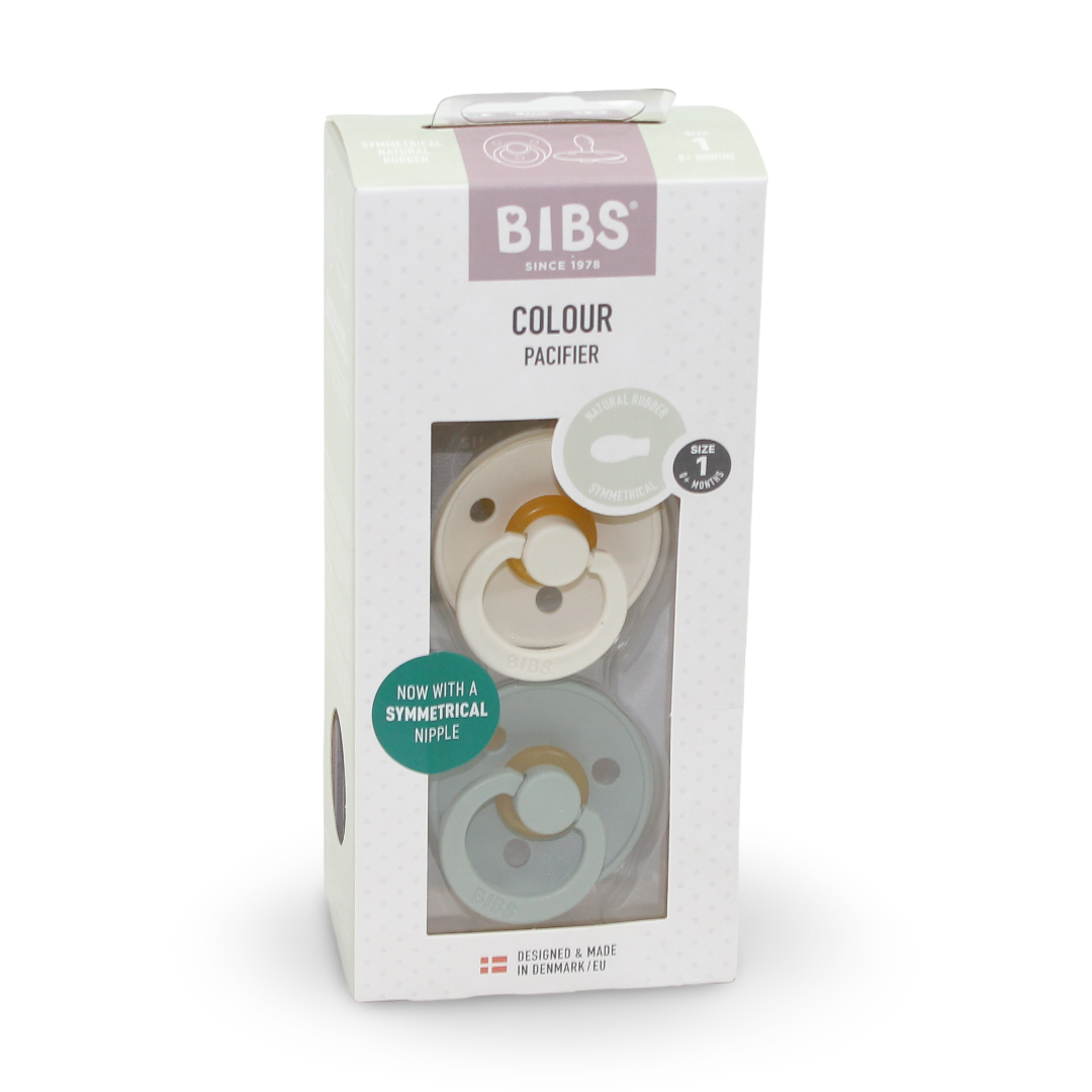Pack of 2 - BIBS Pacifier Colour Latex Size 1 Symmetrical Ivory/Sage