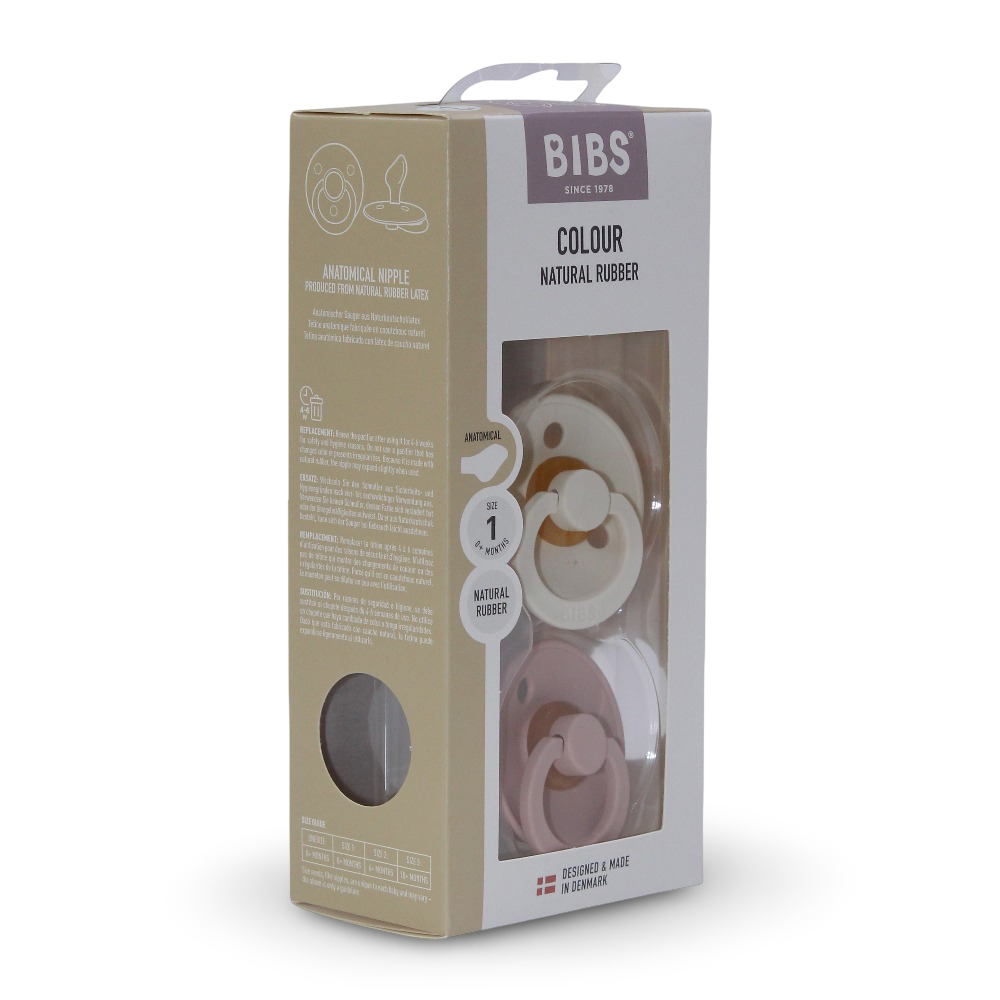 BIBS Colour Natural Rubber Pacifier Pack of 2 – Latex Size 1 Anatomical Ivory/Blush