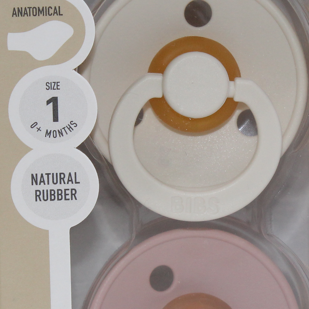 BIBS Colour Natural Rubber Pacifier Pack of 2 – Latex Size 1 Anatomical Ivory/Blush