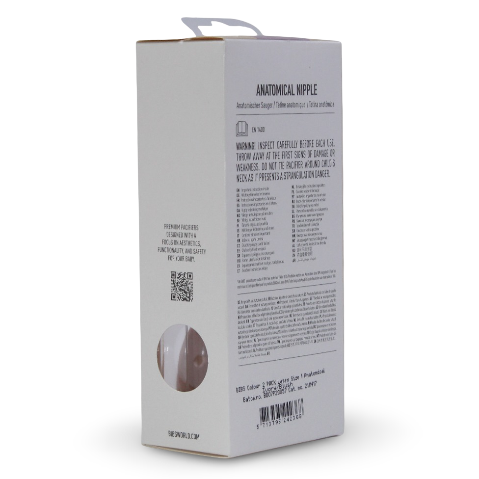 BIBS Colour Natural Rubber Pacifier Pack of 2 – Latex Size 1 Anatomical Ivory/Blush