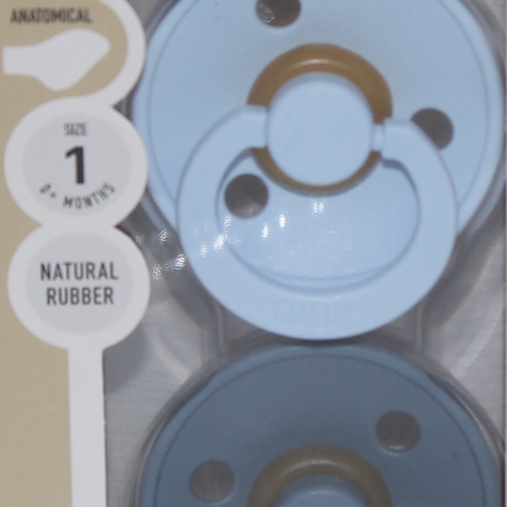 BIBS Colour Natural Rubber Pacifier Pack of 2 – Latex Size 1 Anatomical Baby Blue/Petrol