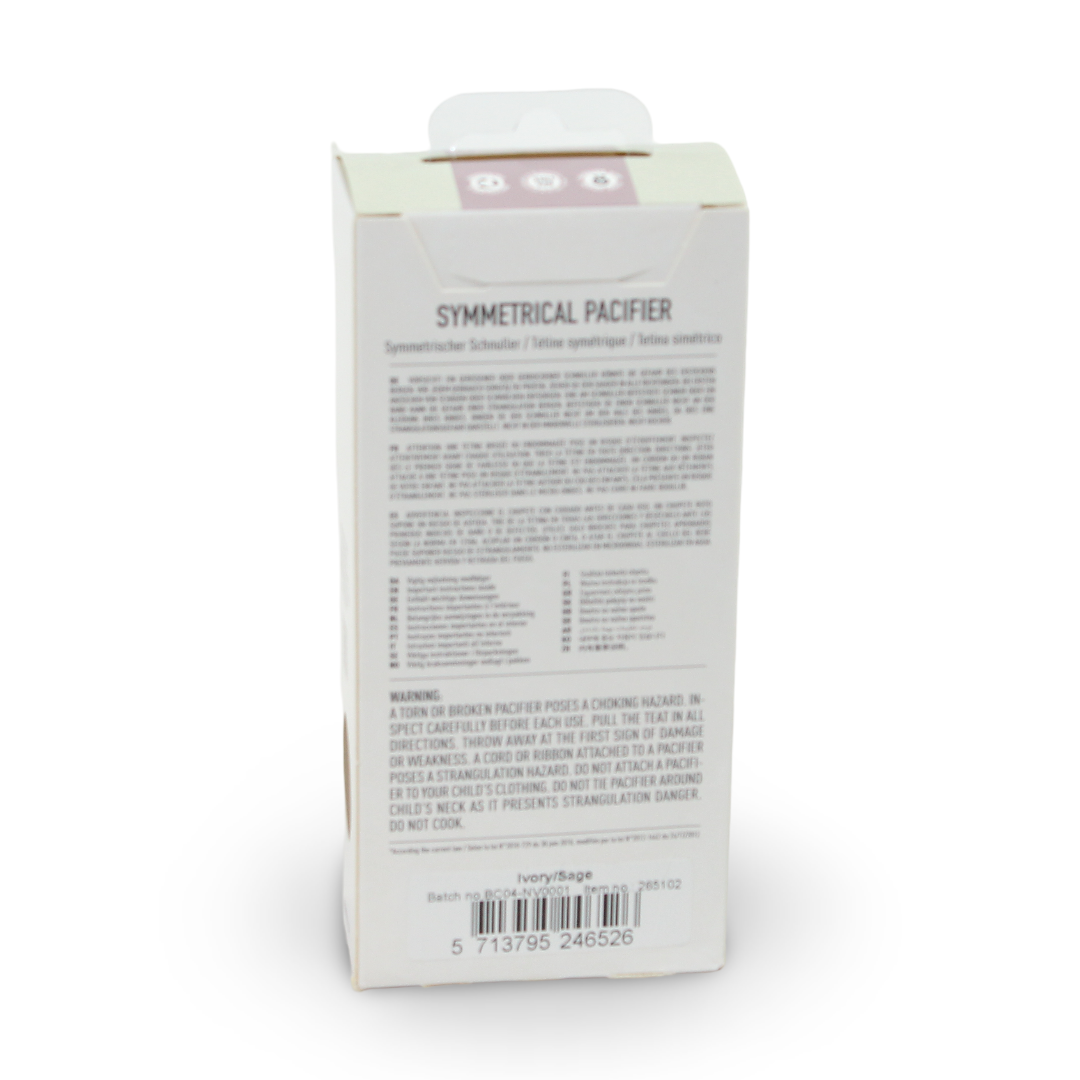 BIBS Pacifier Infinity 2 Pack – Symmetrical Silicone Size 1 Ivory/Sage