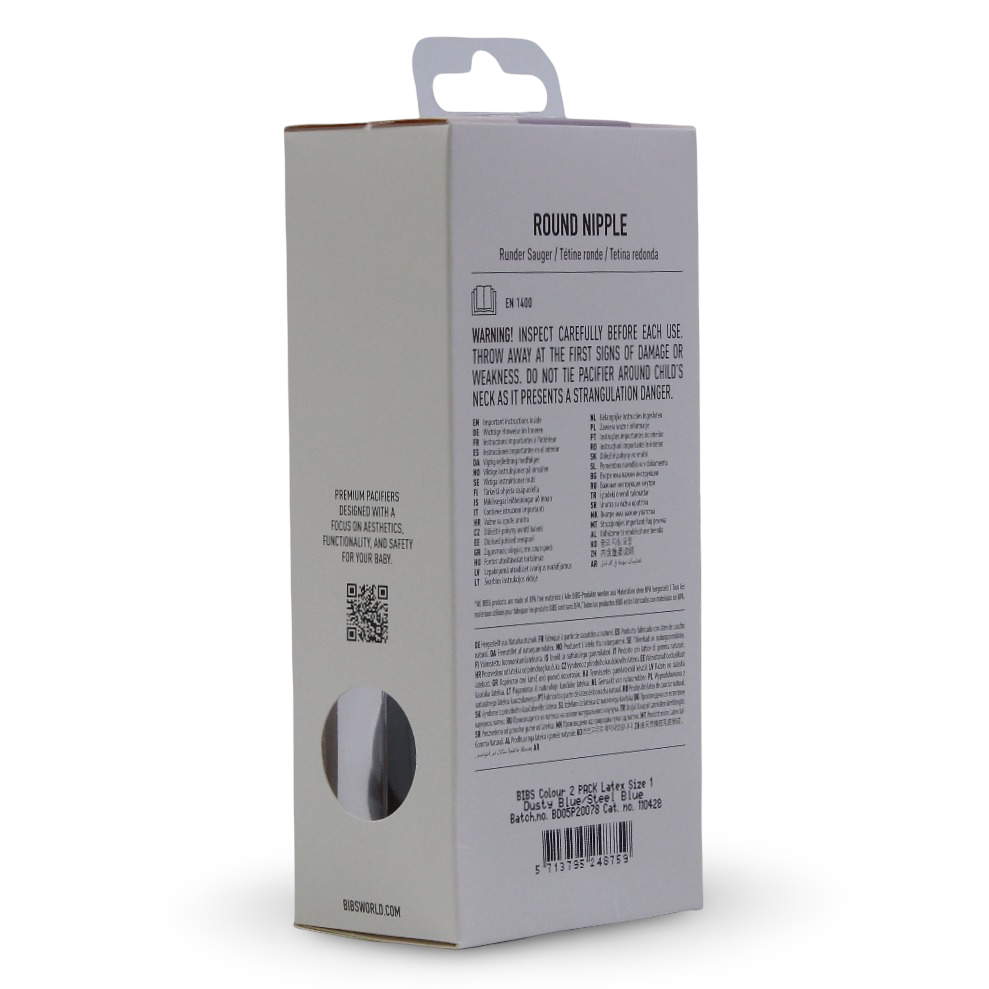 BIBS Colour Natural Rubber Pacifier Pack of 2  – Latex Size 1 Dusty Blue/Steel Blue