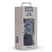 BIBS Colour Natural Rubber Pacifier Pack of 2  – Latex Size 1 Dusty Blue/Steel Blue