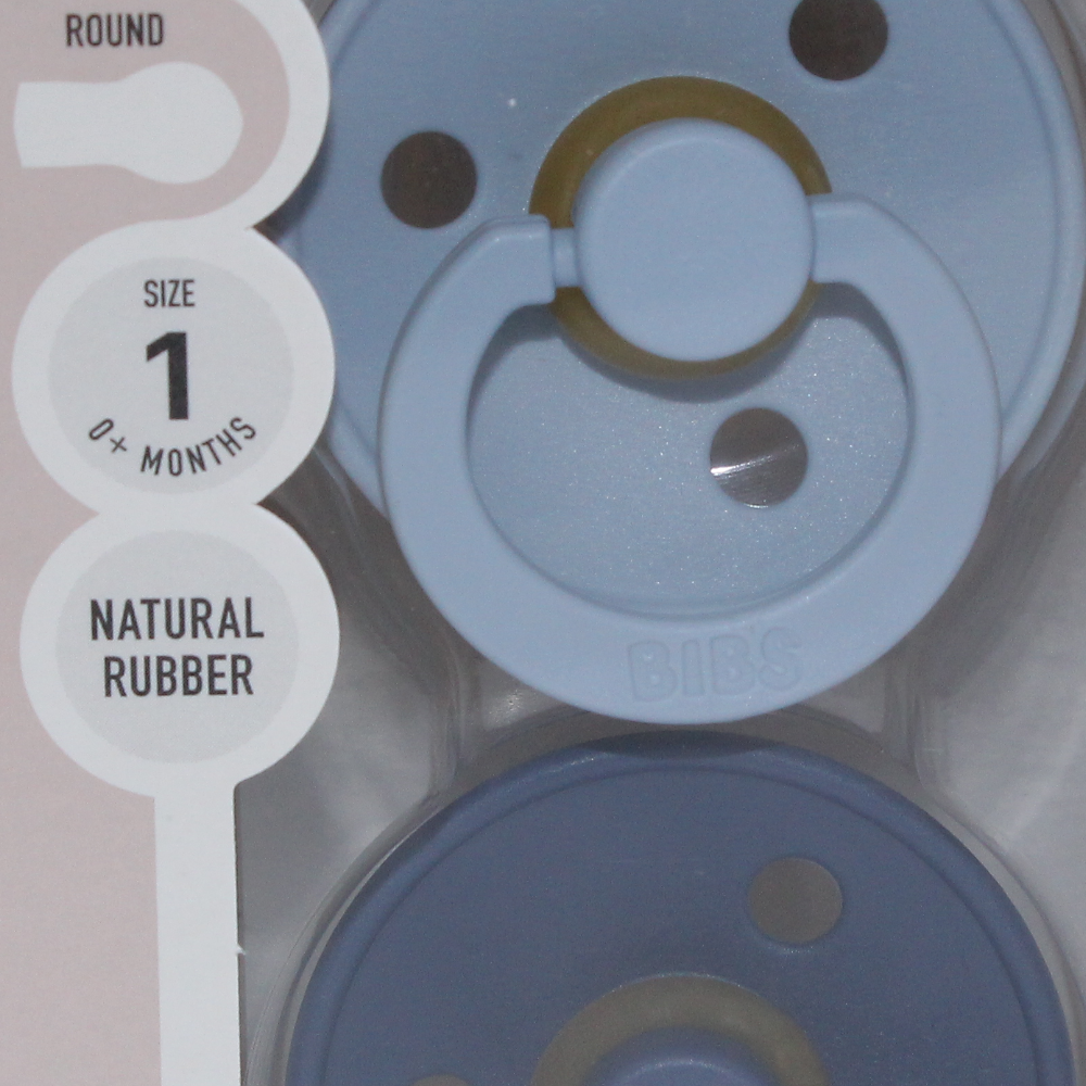 BIBS Colour Natural Rubber Pacifier Pack of 2  – Latex Size 1 Dusty Blue/Steel Blue