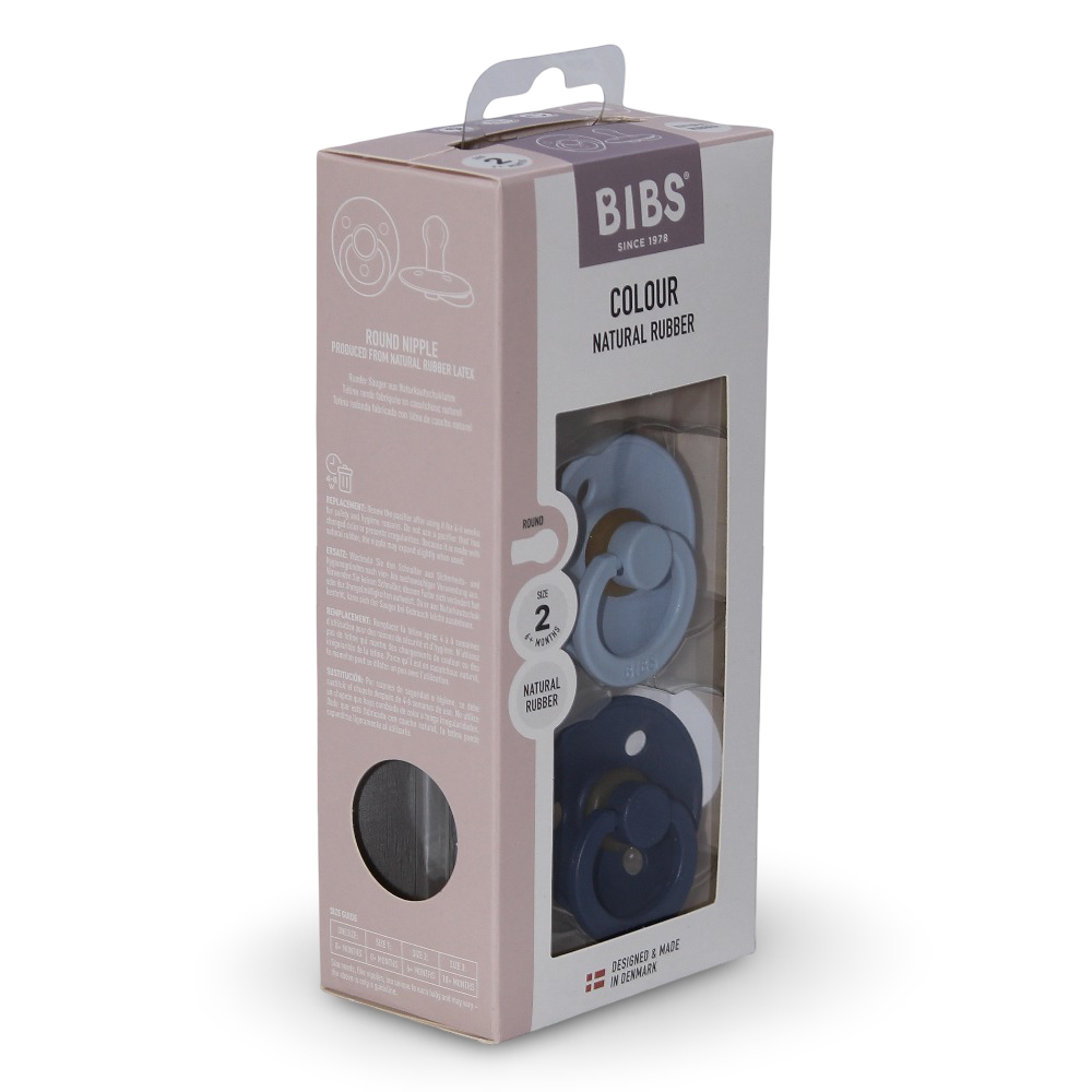 BIBS Colour Natural Rubber Pacifier Pack of 2 – Latex Size 2 Dusty Blue/Steel Blue