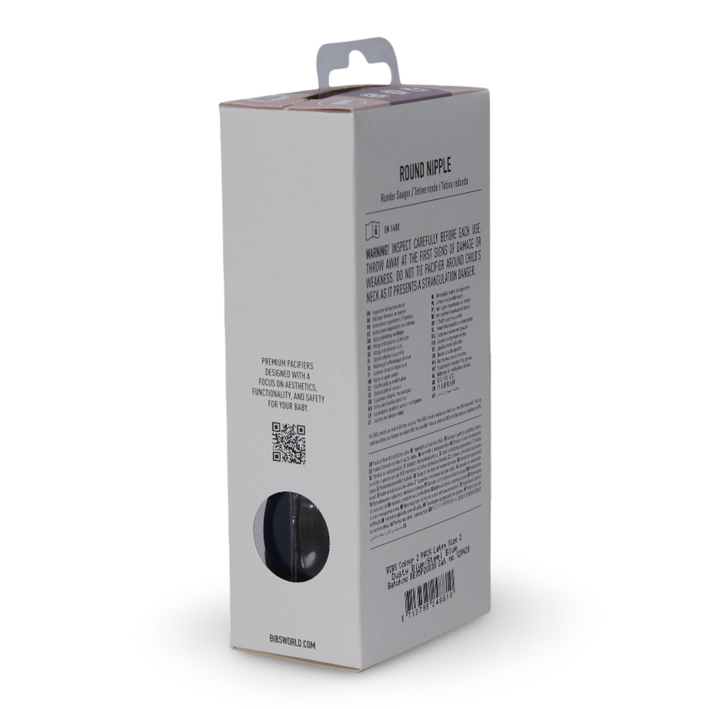 BIBS Colour Natural Rubber Pacifier Pack of 2 – Latex Size 2 Dusty Blue/Steel Blue