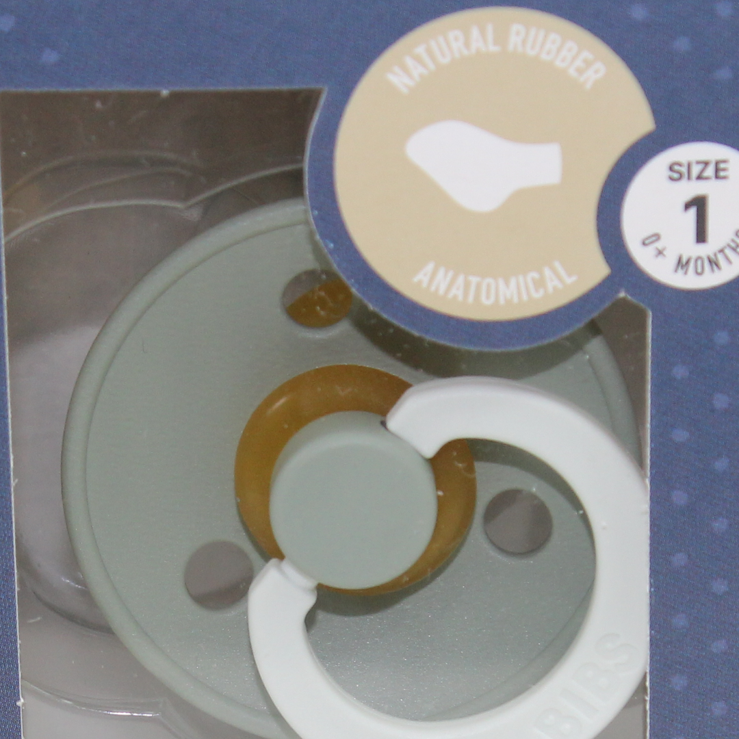 BIBS Pacifier Colour 2 Pack – Latex Size 1 Anatomical Sage Glow/Cloud Glow