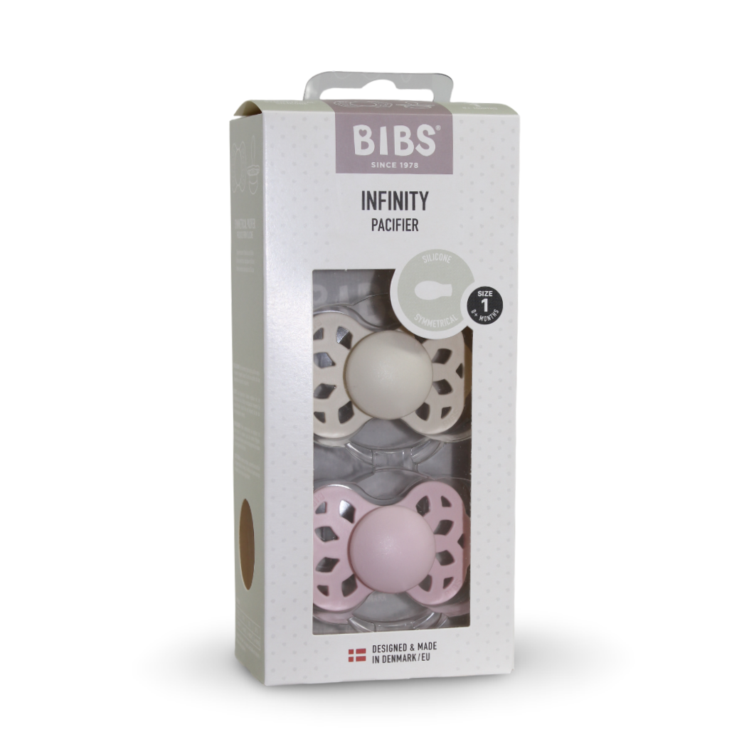 BIBS Infinity Pacifier Pack of 2 – Anatomical Silicone Size 1 Ivory/Blush