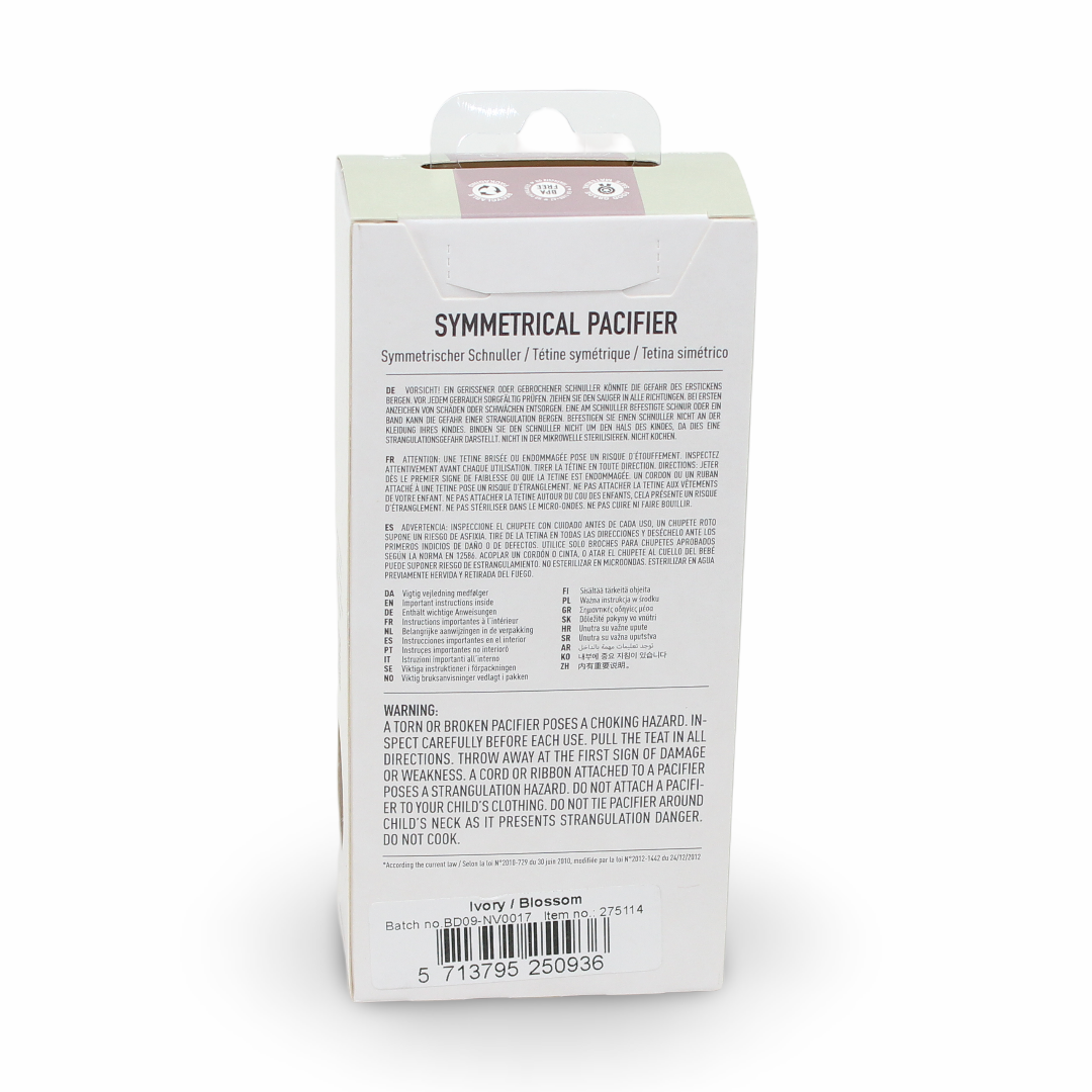 BIBS Pacifier Infinity 2 Pack – Symmetrical Silicone Size 2 Ivory/Blossom