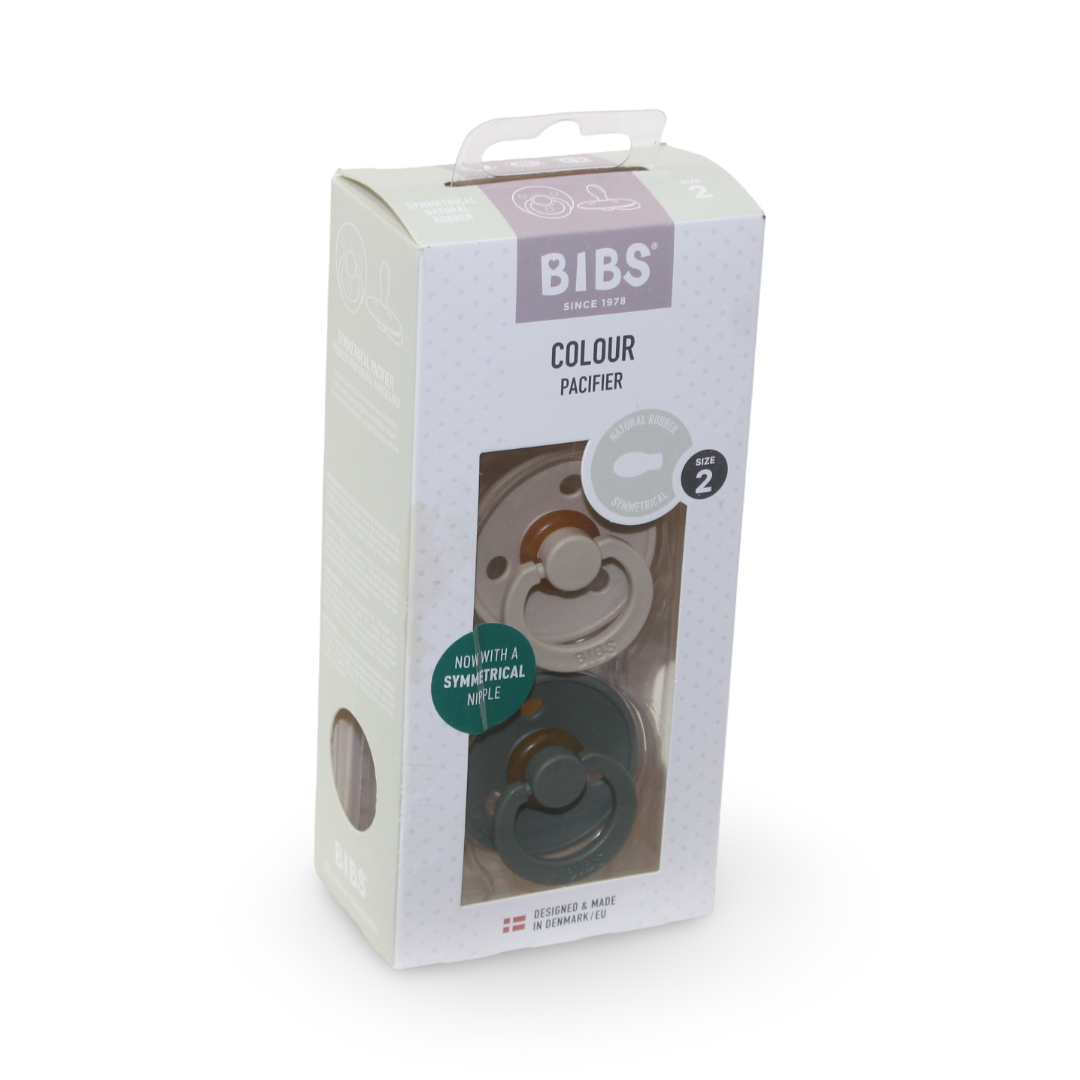 BIBS Pacifier 6-18 Months Symmetrical Vanilla/Pine, 2 Pcs