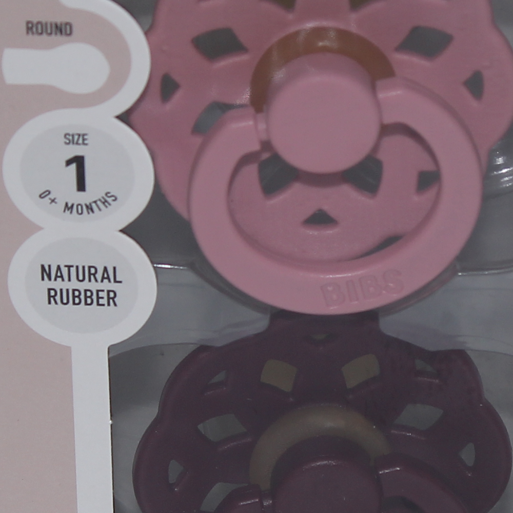 BIBS Boheme Pacifier Pack of 2 – Latex Size 1 Dusty Pink/Elderberry