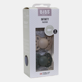 BIBS Infinity Baby Pacifier 2-Pack Symmetrical Silicone Size 2 – Vanilla/Pine
