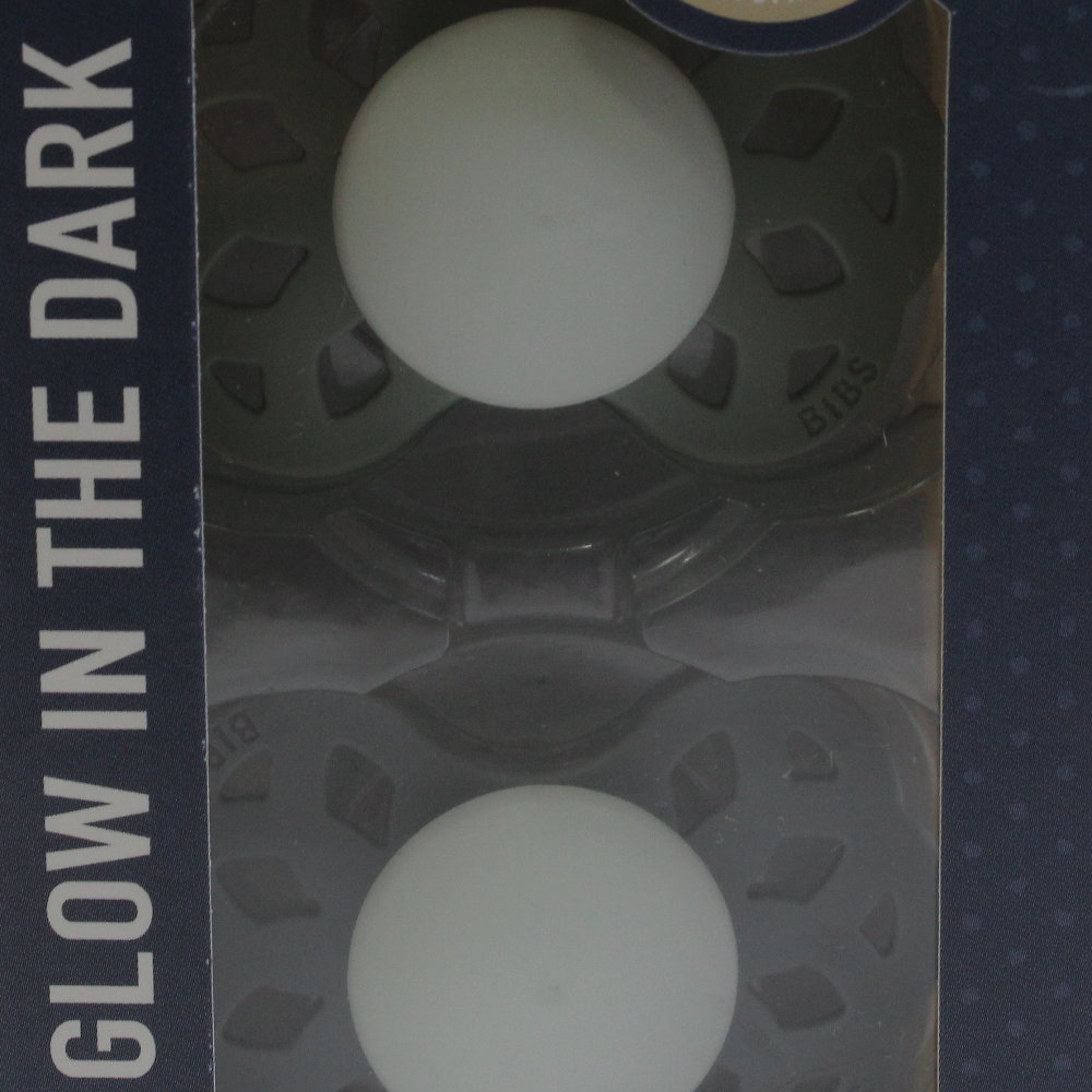 BIBS Glow in the Dark Infinity Pacifier Pack of 2 – Anatomical Silicone Size 1 Sage Glow/Cloud Glow