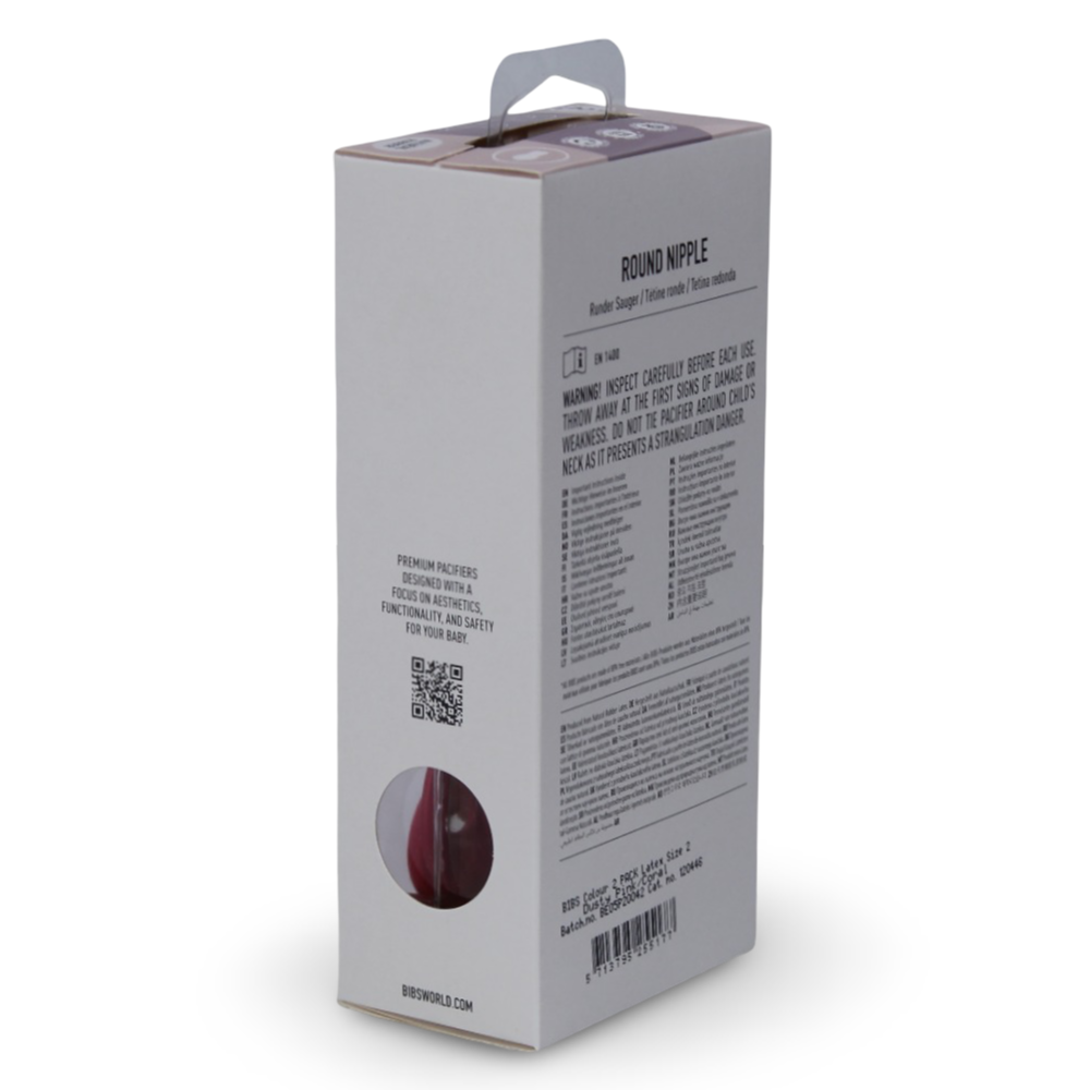 BIBS Colour Natural Rubber Pacifier Pack of 2 – Latex Size 2 Dusty Pink/Coral