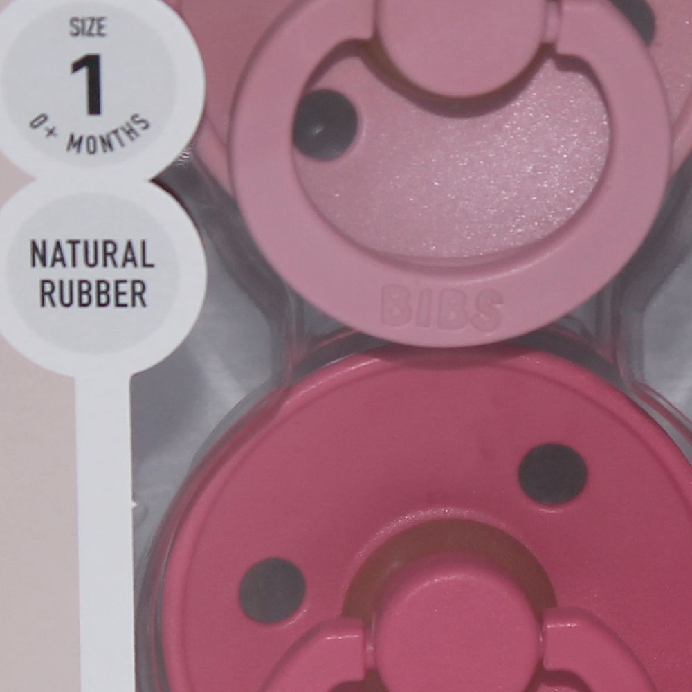 BIBS Colour Natural Rubber Pacifier Pack of 2 – Latex Size 1 Dusty Pink/Coral