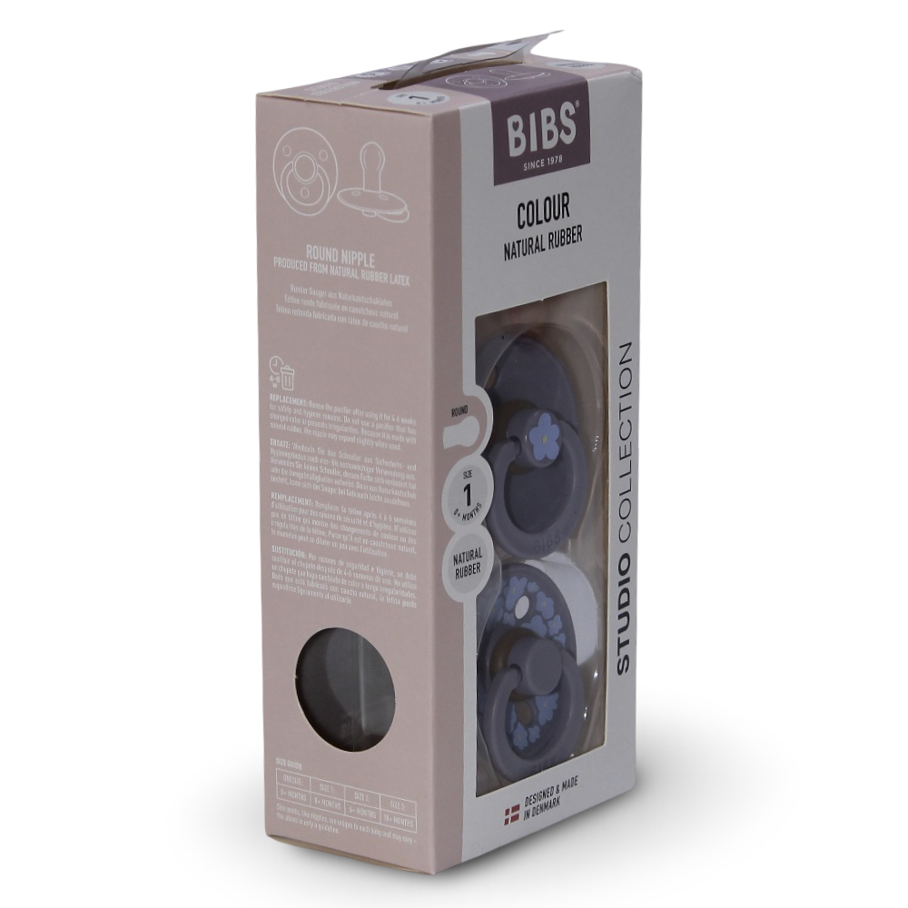 BIBS Colour Natural Rubber Pacifier Pack of 2 – Jasmine Latex Size 1 Fossil Grey Mix