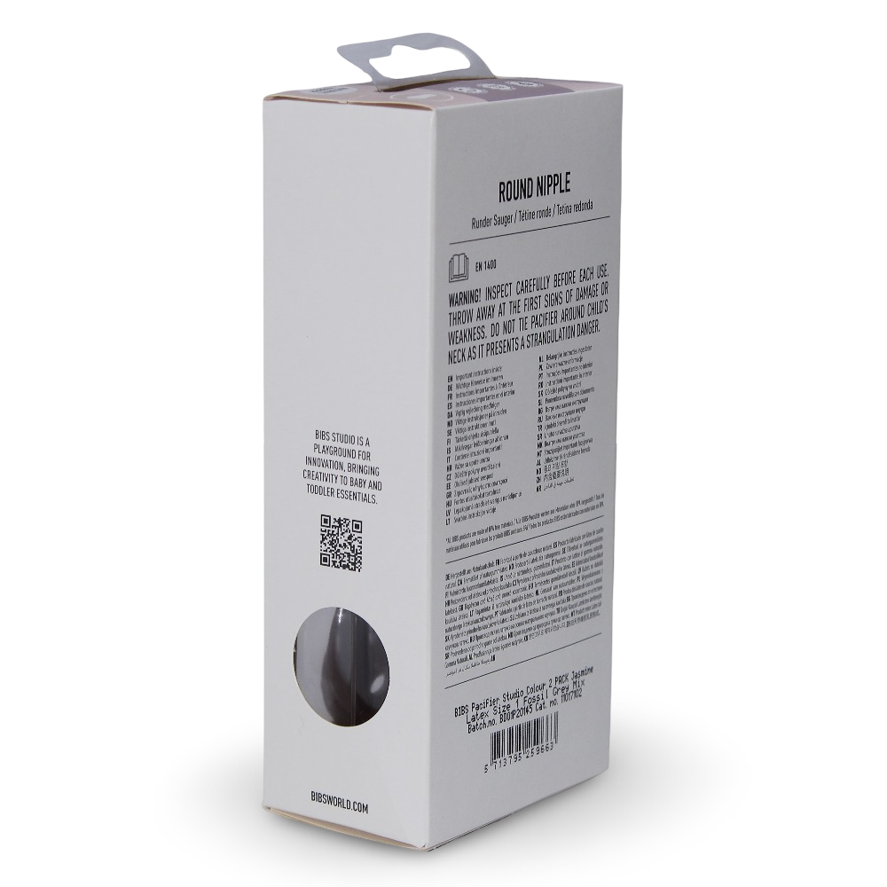 BIBS Colour Natural Rubber Pacifier Pack of 2 – Jasmine Latex Size 1 Fossil Grey Mix