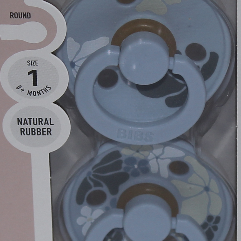 BIBS Colour Natural Rubber Pacifier Pack of 2 – Morning Bloom Latex Size 1 Dusty Blue Mix