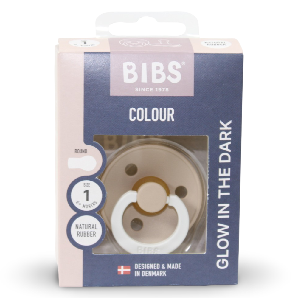 BIBS Pacifier – 1 Pack (Latex, Size 1, Vanilla GLOW)