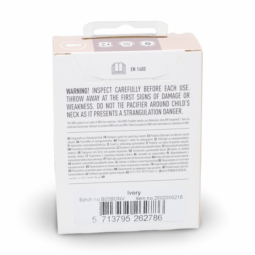 BIBS Pacifier Colour 1 Pack – Latex Size 2 Ivory