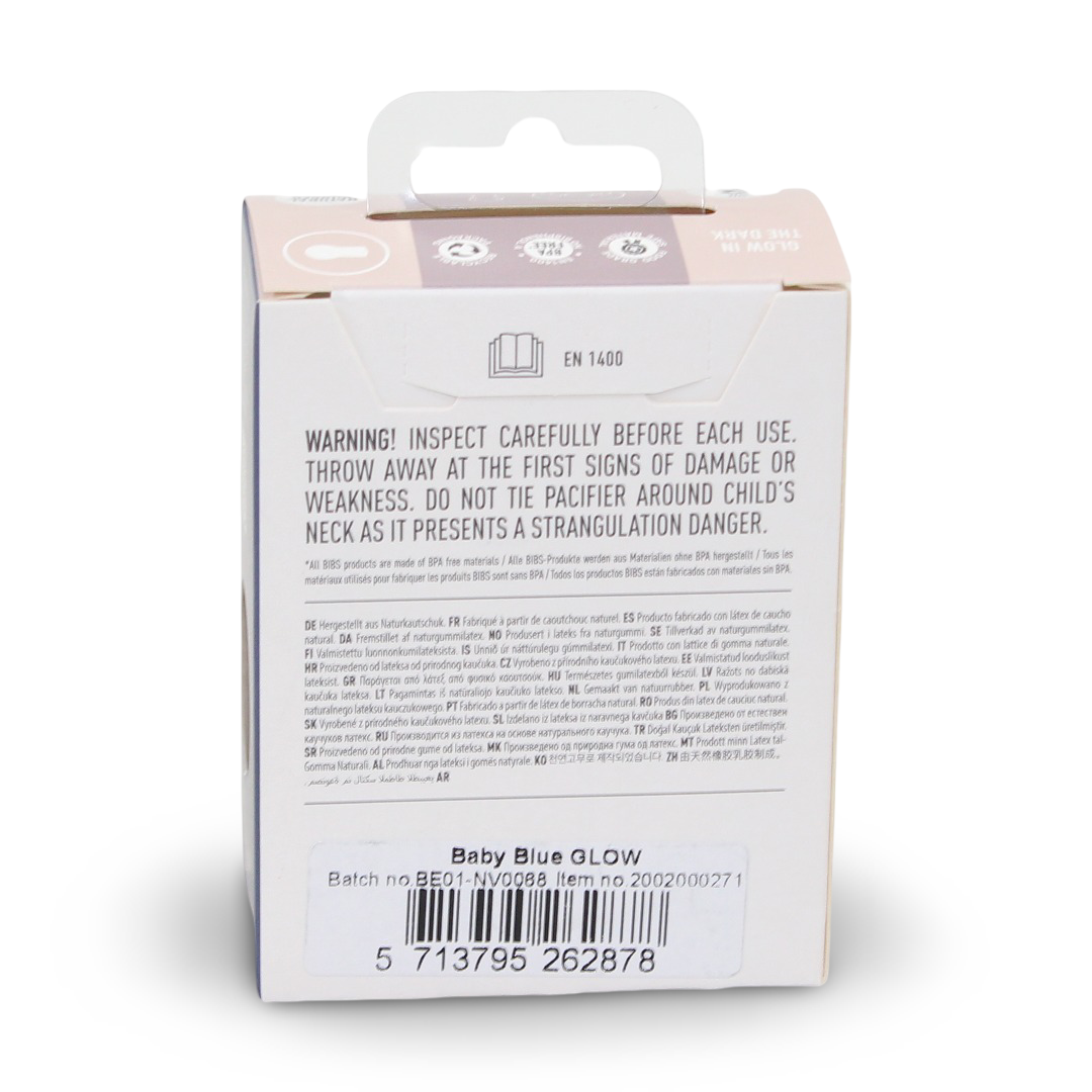 BIBS Pacifier Colour 1 Pack – Latex Size 2 Baby Blue Glow