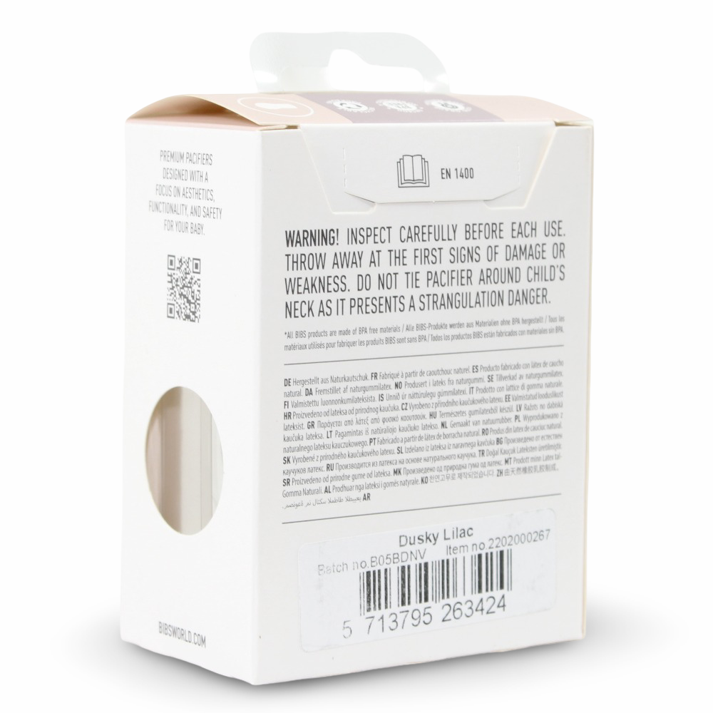 BIBS  Boheme Pacifier– 1-Pack (Latex, Size 2, Dusky Lilac)
