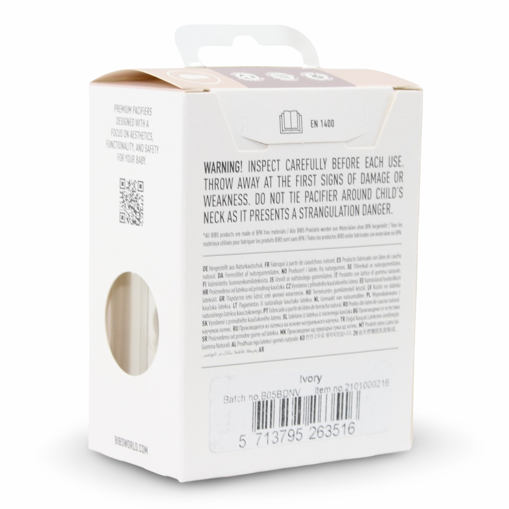 BIBS Boheme Pacifier – 1-Pack (Latex, Size 1, Ivory)
