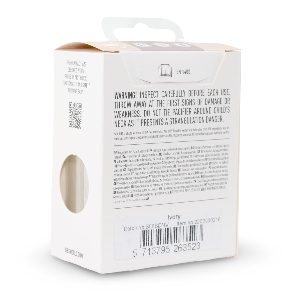 BIBS Boheme Pacifier – 1-Pack (Latex, Size 2, Ivory)