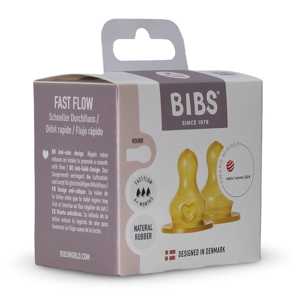 BIBS Baby Bottle Nipple Round Latex Pack of 2 – Fast Flow