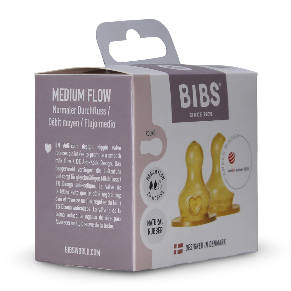 BIBS Baby Bottle Nipple Round Latex Pack of 2 – Medium Flow