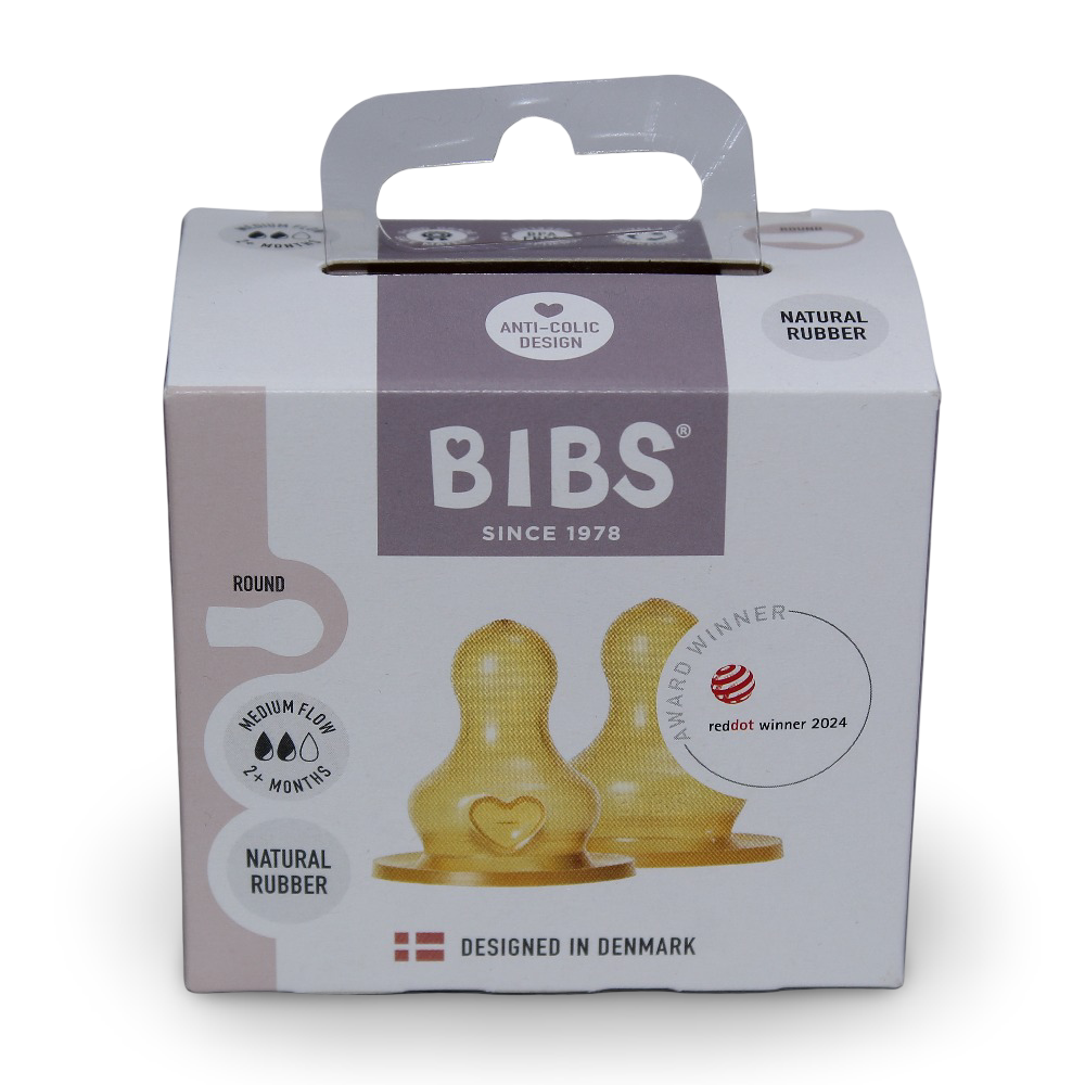BIBS Baby Bottle Nipple Round Latex Pack of 2 – Medium Flow