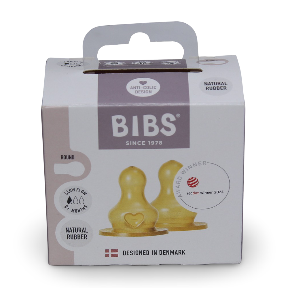 BIBS Baby Bottle Nipple Round Latex Pack of 2 – Slow Flow