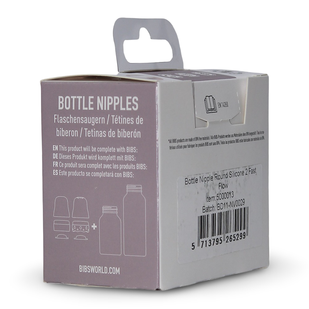 BIBS Baby Bottle Nipple Round Silicone Pack of 2 – Fast Flow