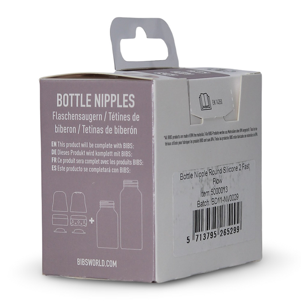 BIBS Baby Bottle Nipple Round Silicone Pack of 2 – Fast Flow