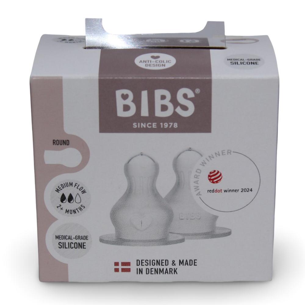 BIBS Baby Bottle Nipple Round Silicone Pack of 2 – Medium Flow
